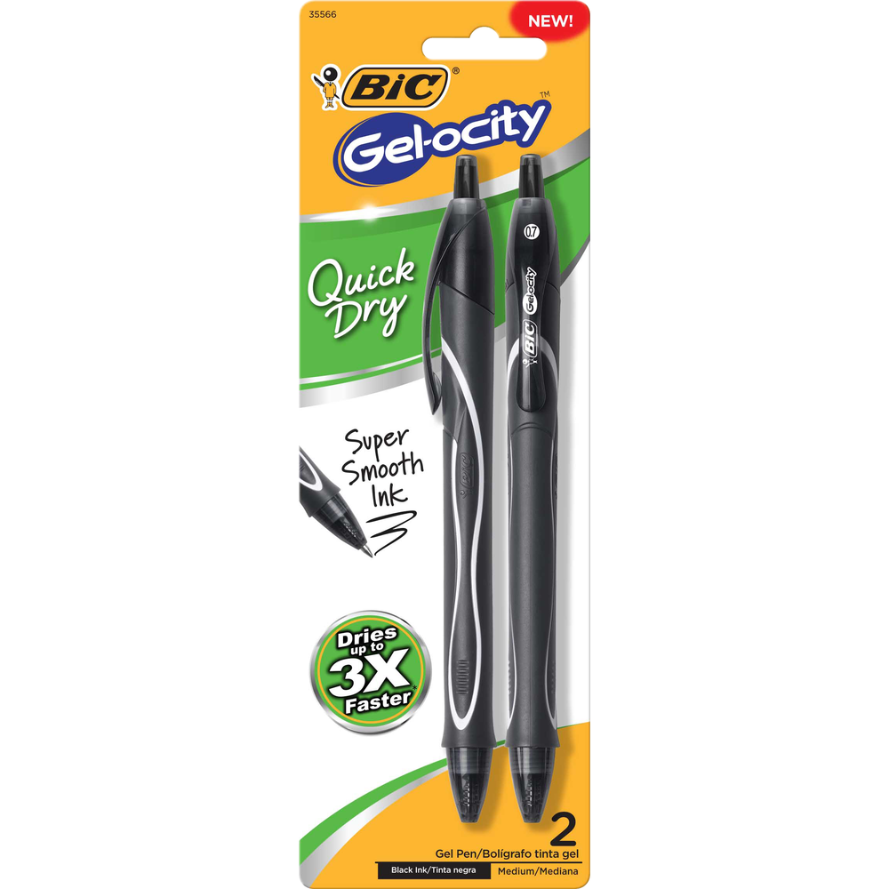 BIC Gel-ocity Quick Dry Retractable Gel Pen .7mm Black 2Pk BP