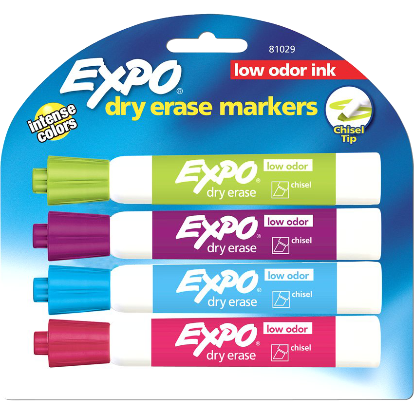 Expo Low Odor Dry Erase Marker- Asst Chisel 4 Pk BP