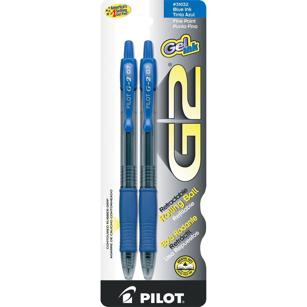 G2 Retractable Gel Pen .7mm Blue 2Pk