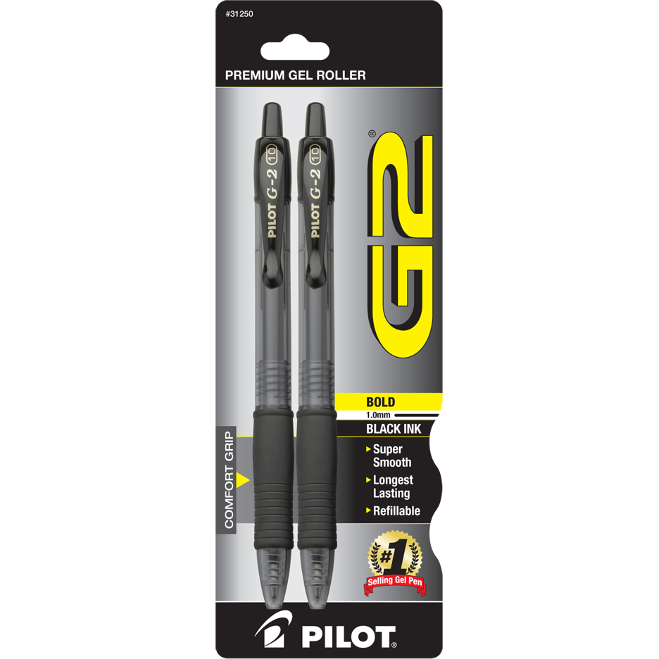 G2 Retractable Gel Pen 1.0mm Black 2Pk